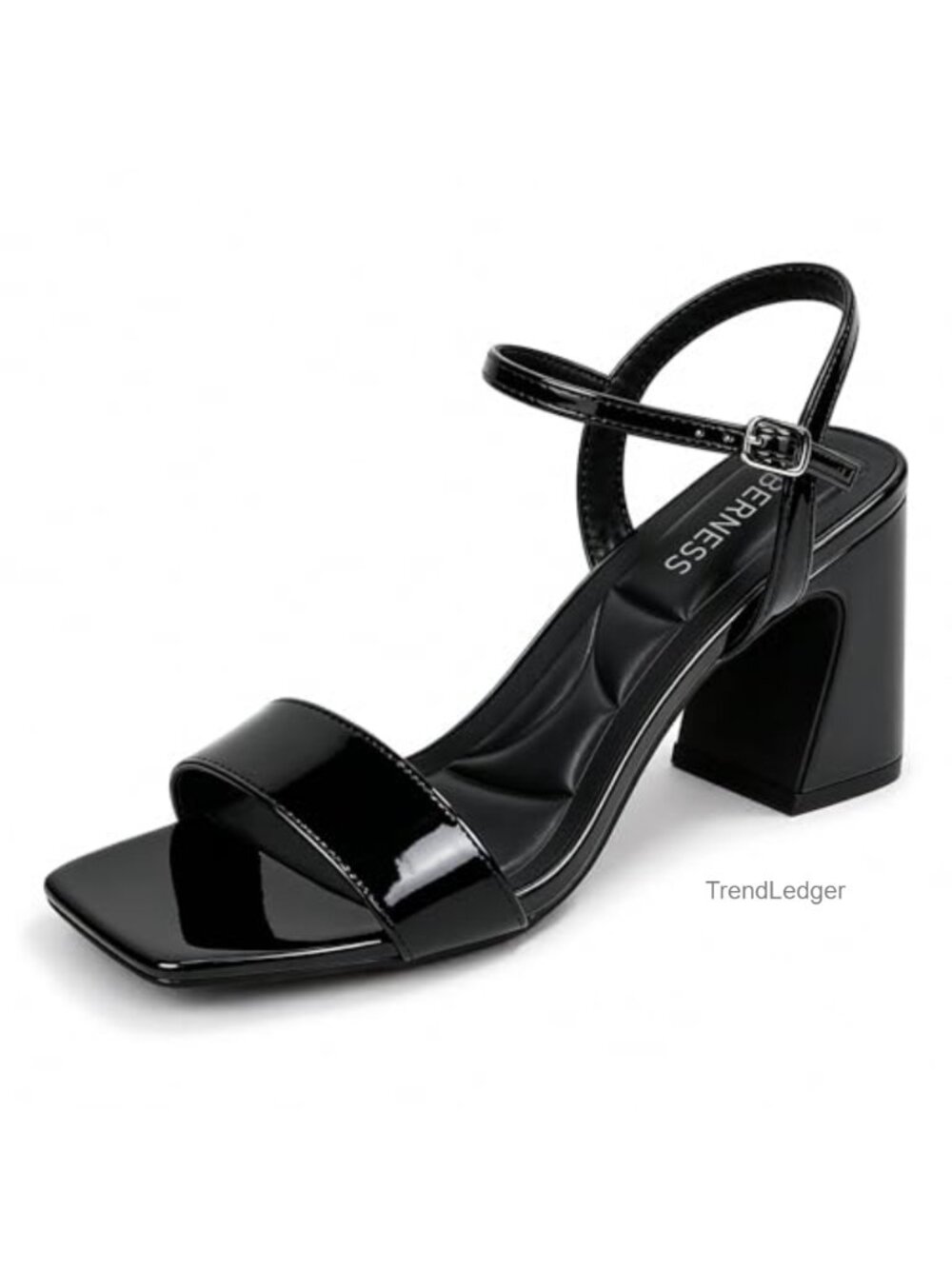 Block Heel Sandals Square Toe Ankle Strap Faux Leather Dress Heels